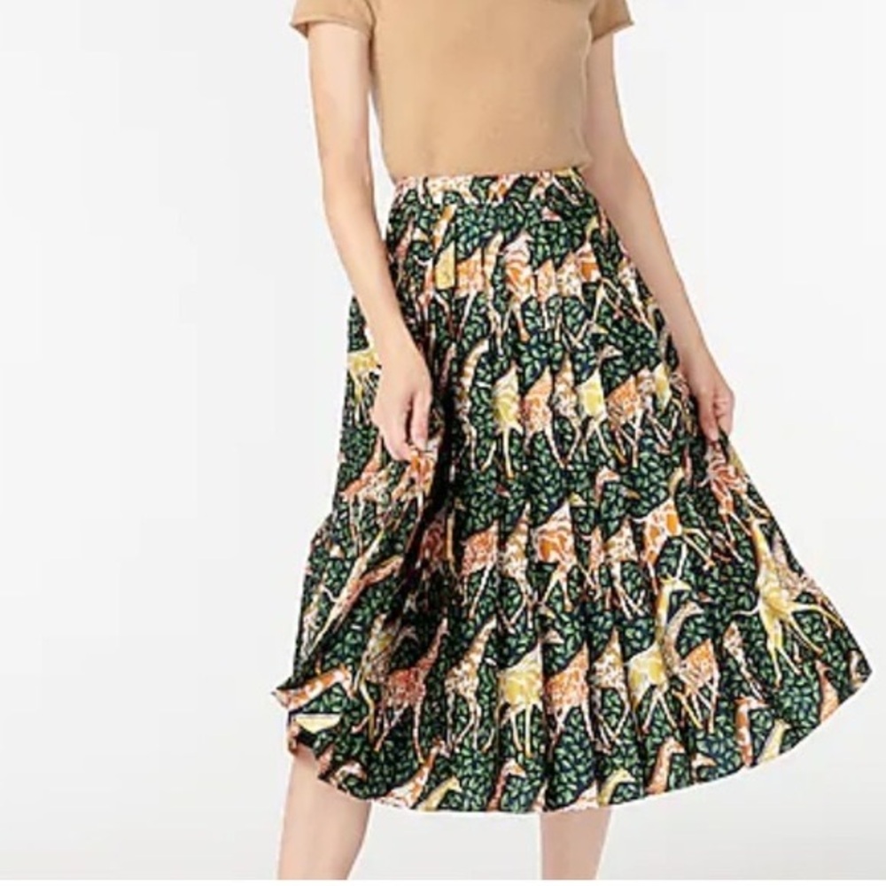 J Crew Giraffe Print Pleated Skirt
